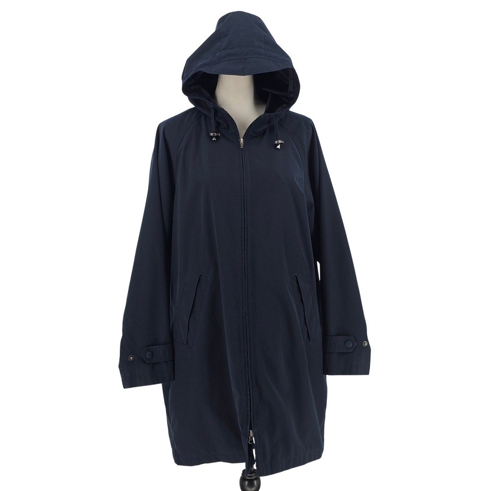 L.L.Bean Hooded Rain Jacket Large Petite Navy Blue Gorpcore Coastal Outdoor